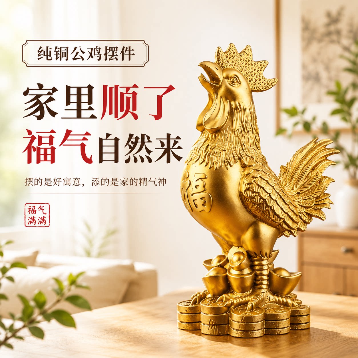 纯黄铜公鸡摆件生肖鸡金鸡报喜图片