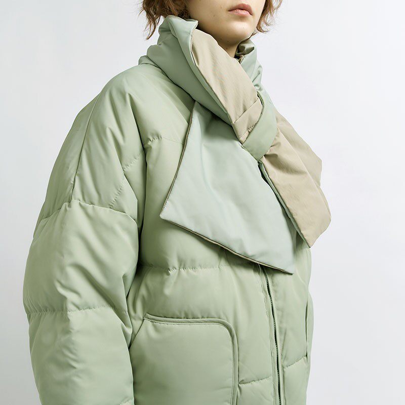 HOWL牛油果绿羽绒服女短款宽松围巾领欧式面包服超显白冬季加厚