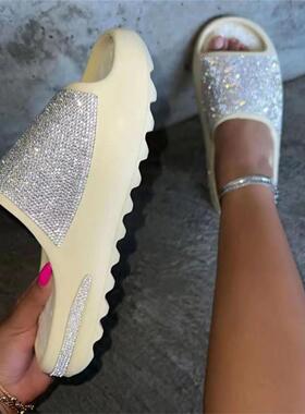 2023欧美网红外贸钻面厚底凉拖鞋女Summer Slides Slippers Women