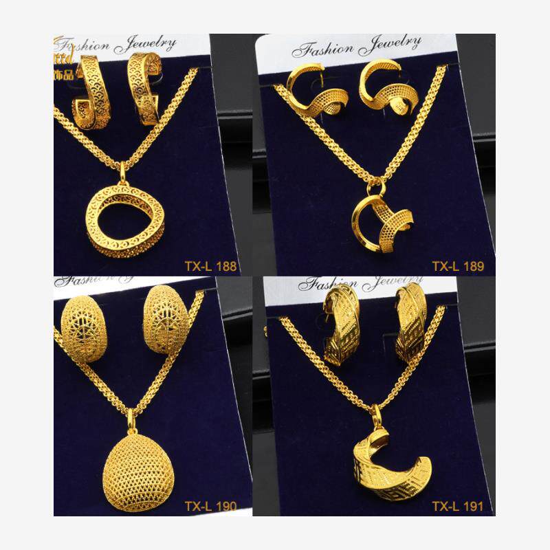 24K gold-plated two-piece copper jewelry set necklace earrin