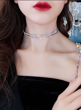 欧美水钻隐形短款脖子饰品颈带