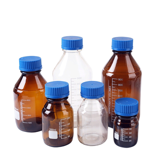 蓝盖试剂瓶 蓝盖丝口瓶蓝盖瓶透明棕色玻璃瓶 100ml250ml500ml1000ml l2000螺口瓶带刻度 GL45瓶盖 流动相瓶