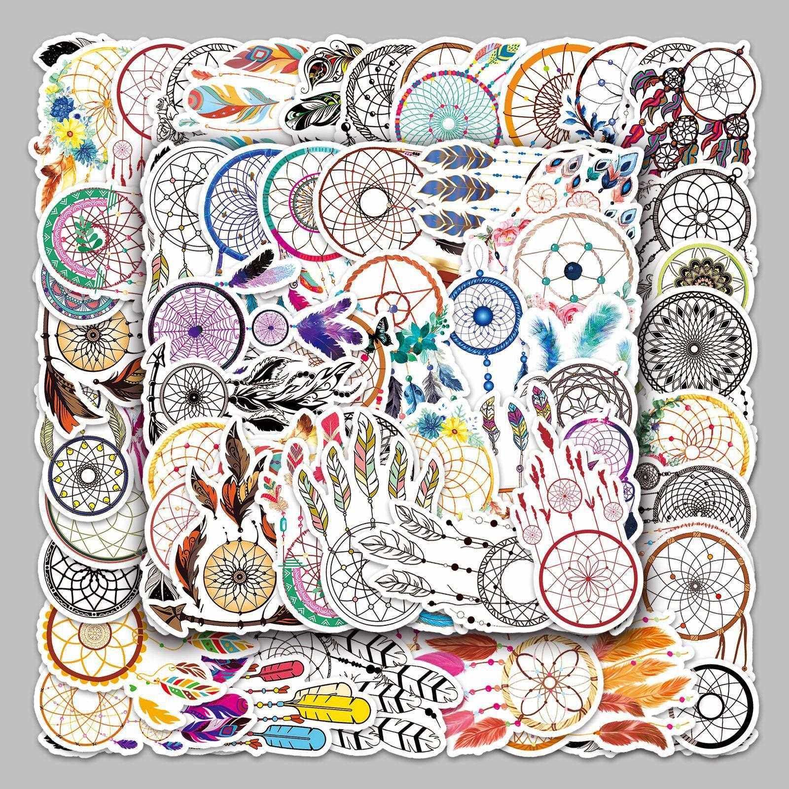 新款直销50张捕梦网卡通行李箱贴纸防水涂鸦贴纸滑板车电脑平板咕