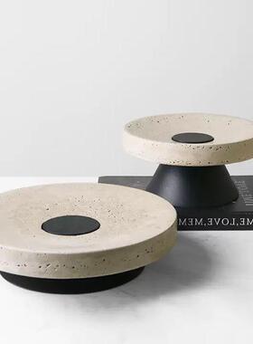 新款直销侘寂风创意简约洞石圆形托盘摆件家居样板间客厅茶几餐桌