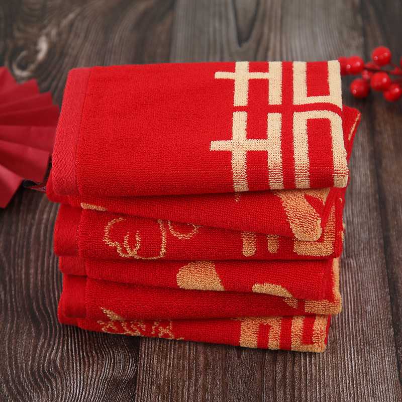 新款直销纯棉红色结婚方巾陪嫁喜帕正方形小毛巾乔迁生日回礼手帕