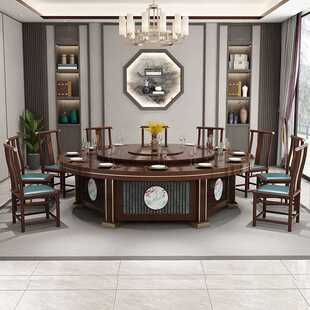 新款直销新中式酒店电动餐桌饭店包厢餐桌酒店电动大圆桌实木餐桌