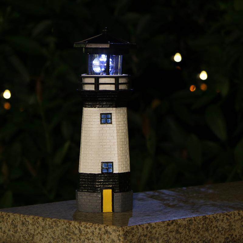 新款直销美式风格树脂工艺旋转灯塔LED灯花园别墅庭院照明装饰摆
