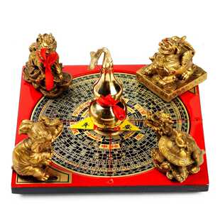 新款直销纯铜罗盘阵聚宝盆葫芦龙龟大象金蟾貔貅麒麟罗盘五宝阵客