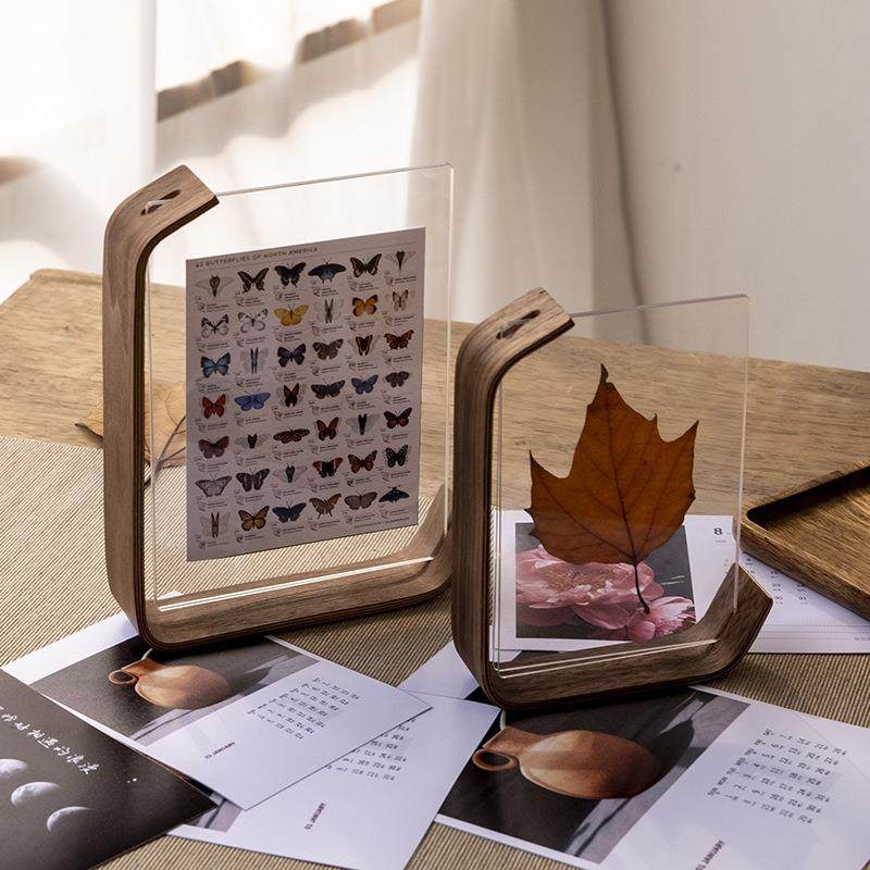 新款直销透明双面亚克力相框摆台桌面立装饰摆件木质框架实木相框