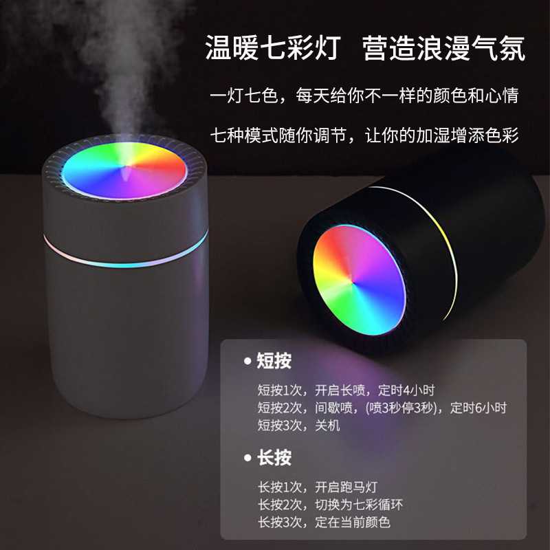 新款直销跨境加湿器跑马灯迷你车载超声波空气礼品七彩usb小型香