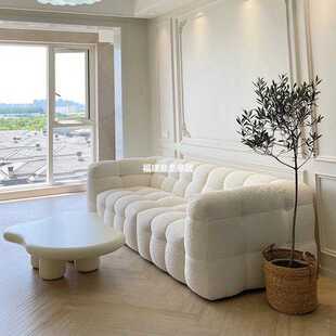 新款直销侘寂风办公室小沙发 网红设计师棉花沙发 羊羔绒美容院婚