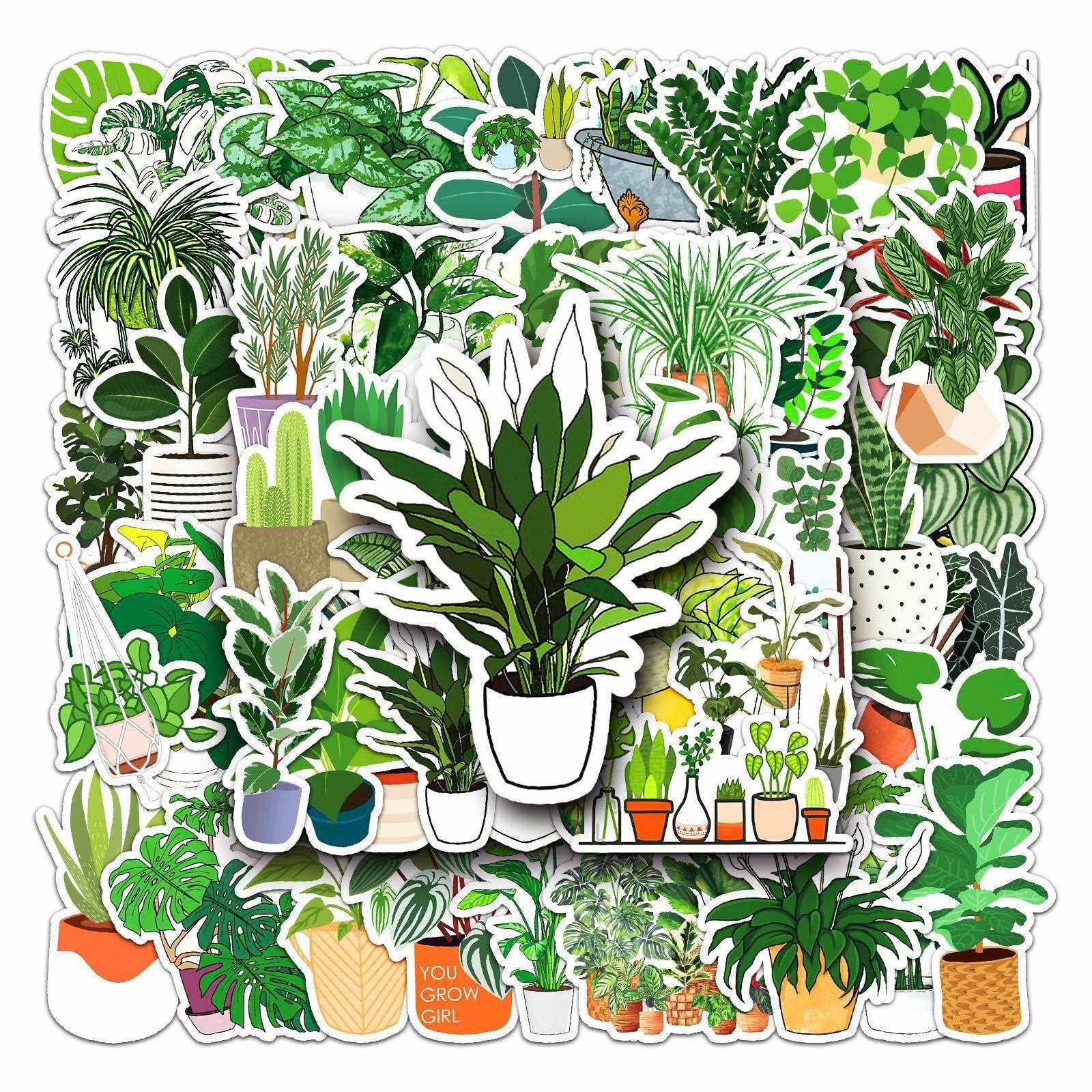 新款直销50张绿色植物创意贴纸滑板行李箱贴纸笔记本电脑汽车摩托