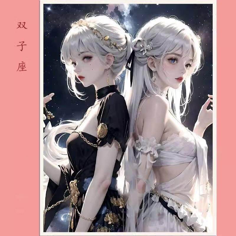 新款直销新款国潮十二星座少女钻石画5D满钻手工粘贴画十字绣工厂