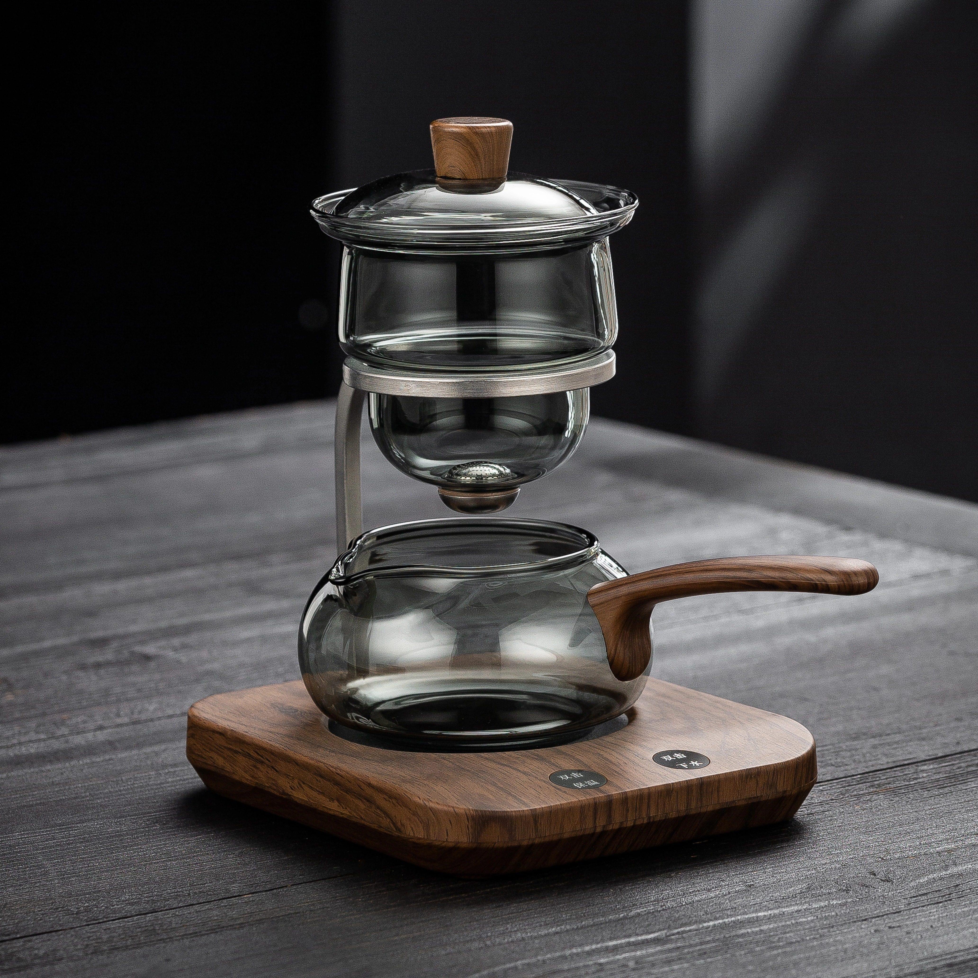 茶方圆新款带保温底座智能懒人泡茶壶冲茶器玻璃飘逸杯易泡架家用