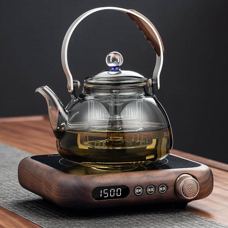 新款北美黑胡桃木实木电陶炉套装超薄耐热玻璃蒸煮茶器养生烧水壶,餐饮具,煮茶炉,淘宝优惠券,粉丝福利购,淘宝优惠卷