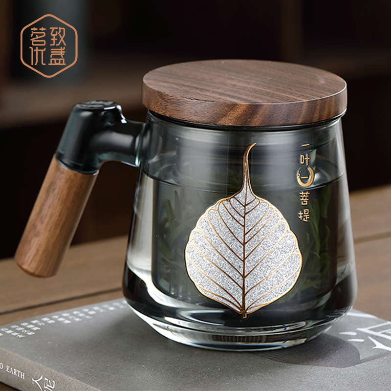 耐热玻璃专用木把水杯泡茶杯