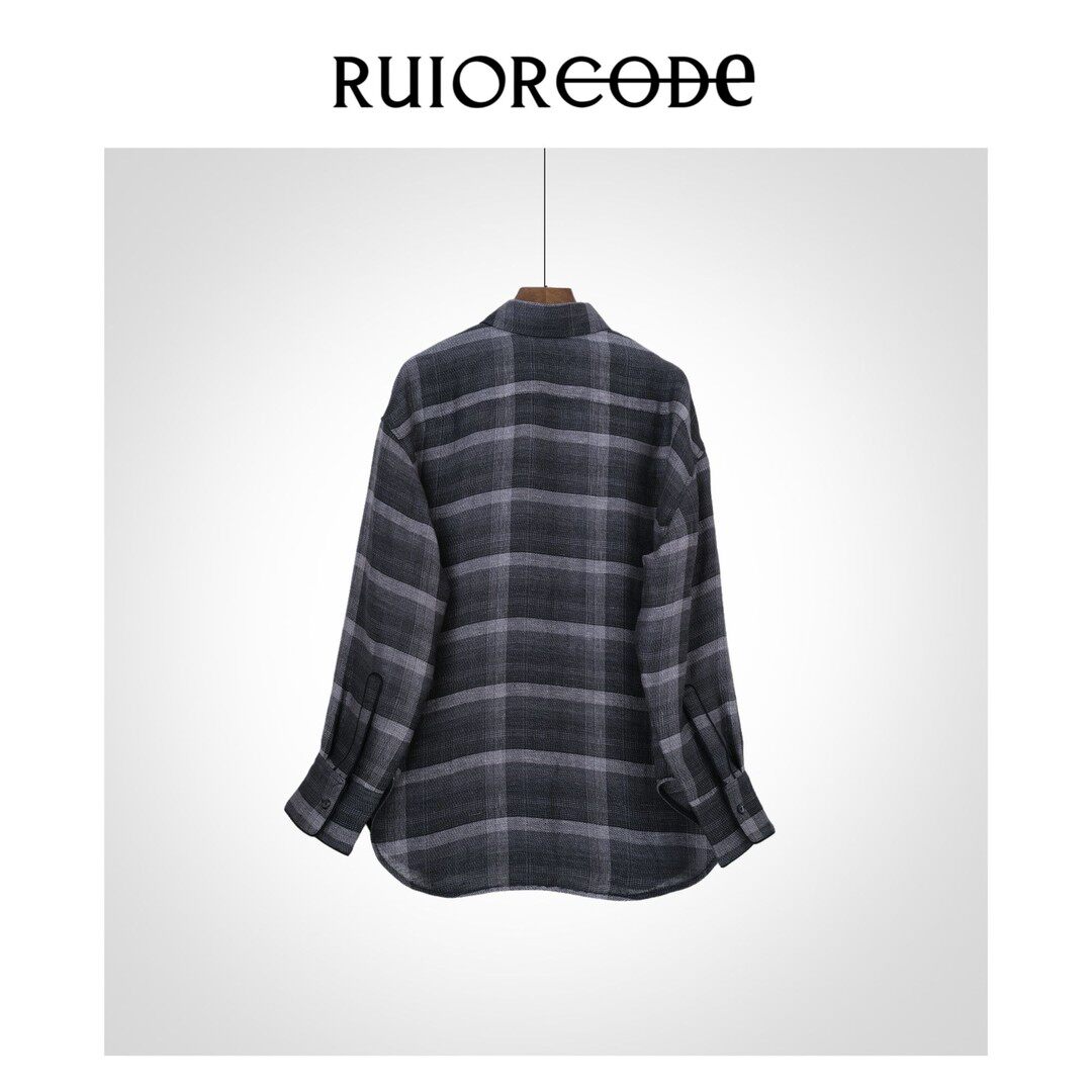 【RUIORCODE】深浅灰格纹亚麻长袖衬衫 理性消费