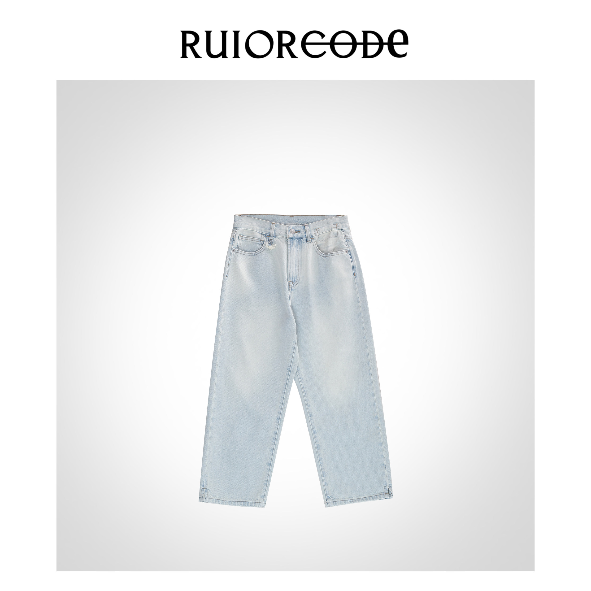 【RUIORCODE】冰感浅蓝 水洗做旧侧边开叉八分牛仔裤