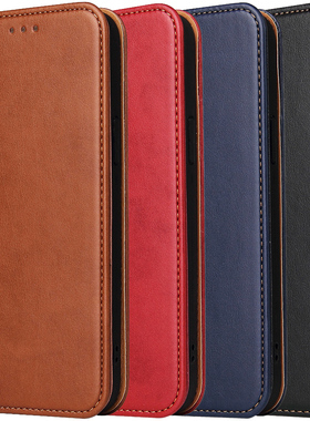 适用三星Galaxy A80翻盖手机壳A73 5G对开A56插卡A54磁吸A41掀盖保护套A32简约电话M40S Flip Case红棕蓝黑色