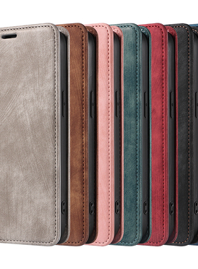 适用红米NOTE14肤感手机壳翻盖保护套NOTE13PRO磁吸掀盖仿皮革12s 5g硅胶软简约商务红蓝棕咖啡黑色Flip case