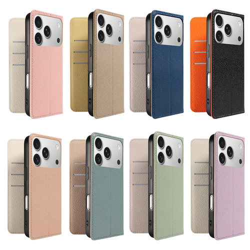 Case适用苹果15ProMax翻盖手机壳拼色荔枝纹皮革iPhone17掀盖保护套14折叠16Plus插卡13抹茶绿se28蓝粉色Flip