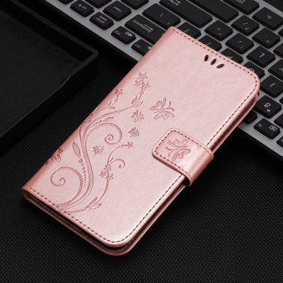 case适用三星Galaxy Z Flip 8/7翻盖手机壳Fold6/5/4掀盖对开可插卡夹电话保护皮套对开蝴蝶花卉朵瑰金色Flip