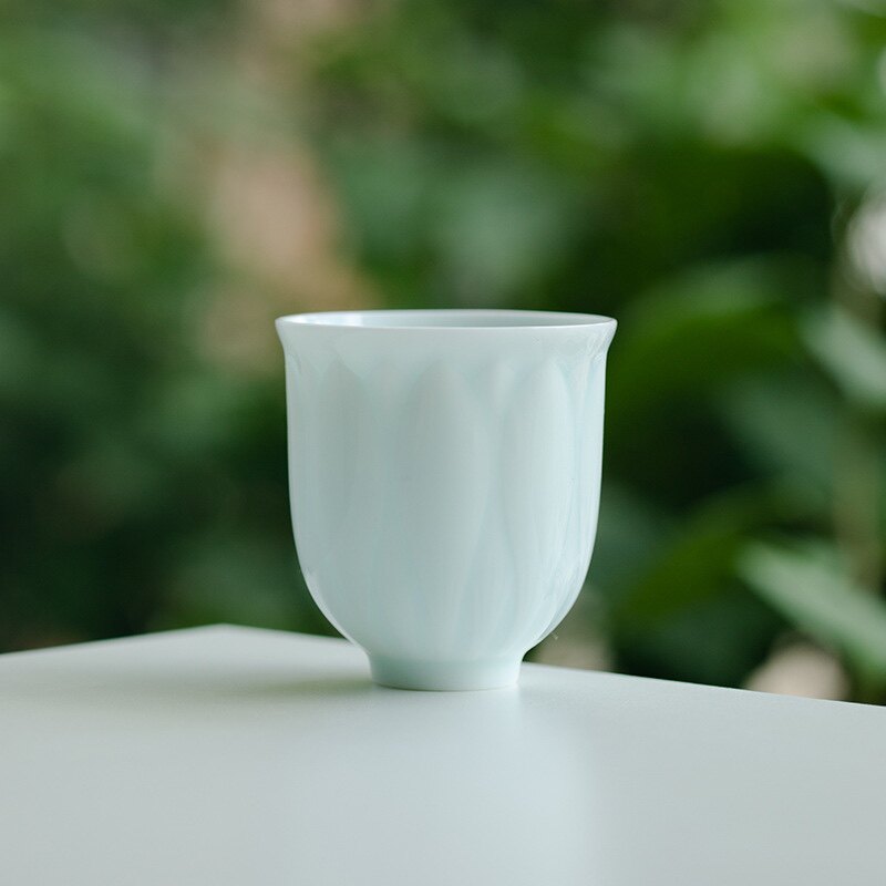 只此宋瓷 湖田窑青白瓷定窑莲纹商用茶具刻花玉兰花主人茶杯125ml