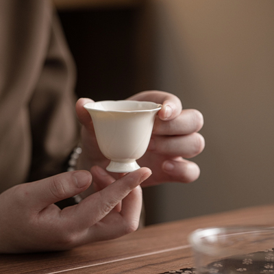 只此宋瓷 定窑手作中式复古家用茶室茶具高足玉兰花茶杯单杯30ml