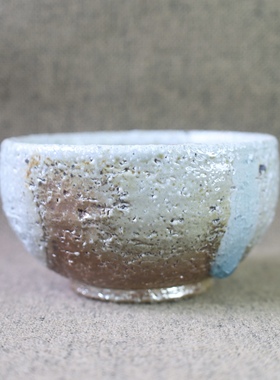 柴烧粗陶纯手工绿翡翠窑泪落灰蓝釉中式复古客厅茶具禅定杯96ml