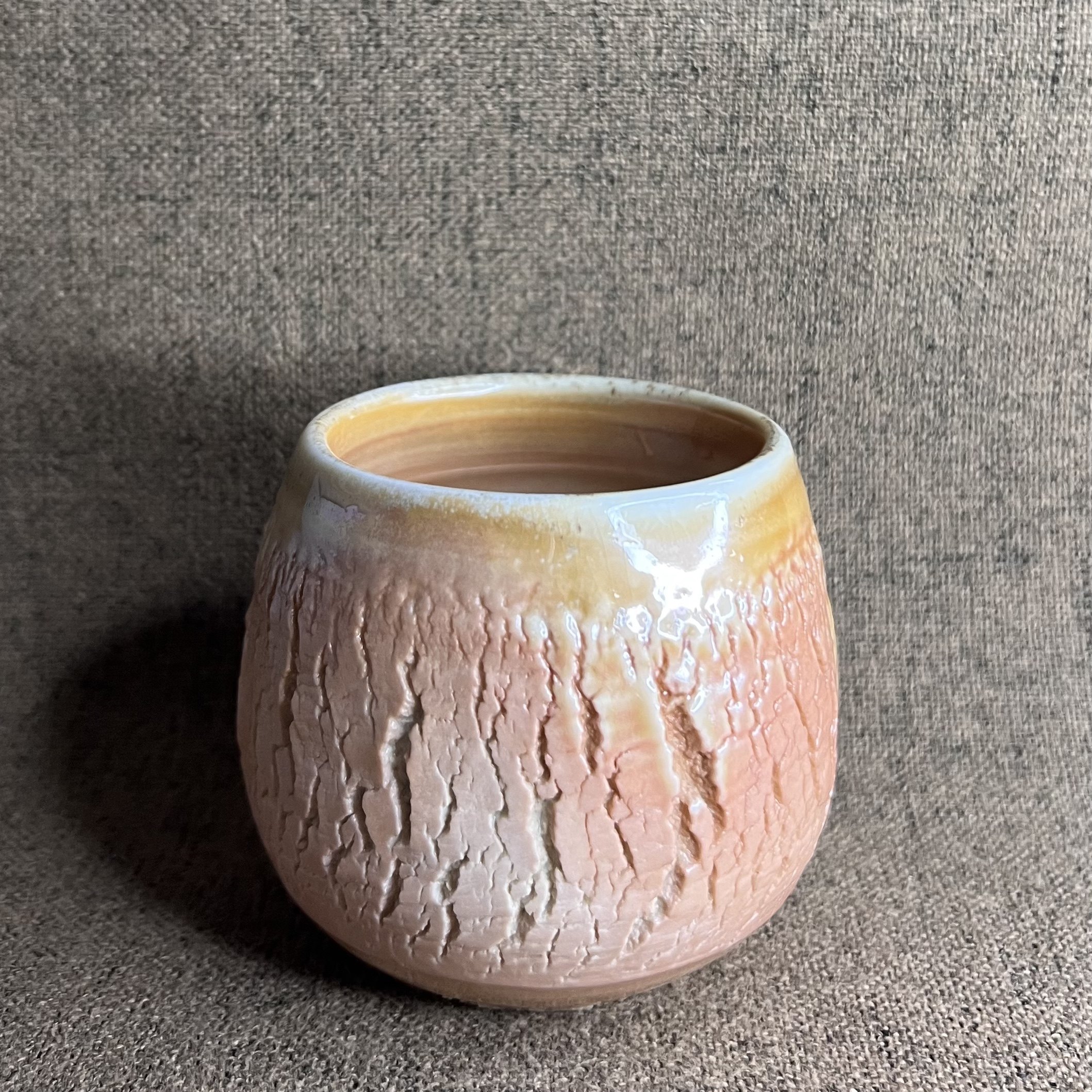 柴烧纯手工高白泥落灰釉中式复古家用客厅爆裂纹龙蛋杯102ml
