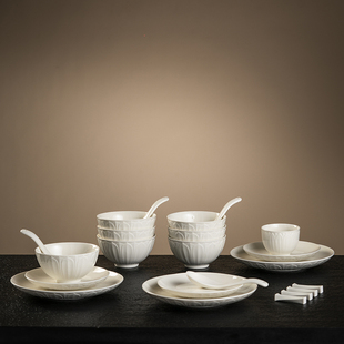 定窑刻花釉下高温中式家用面碗饭碗盘汤匙筷子架乔迁抗菌瓷釉餐具