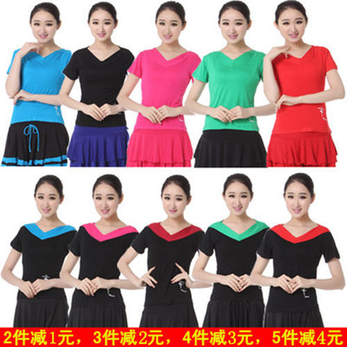 新款练功舞蹈服装上衣短袖v领