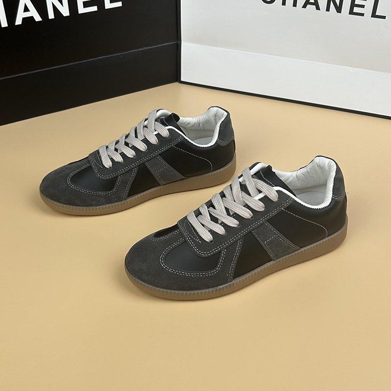 啊甘女阿甘鞋秋季2025新款黑色复古运动鞋板鞋轻便软底皮面德训鞋