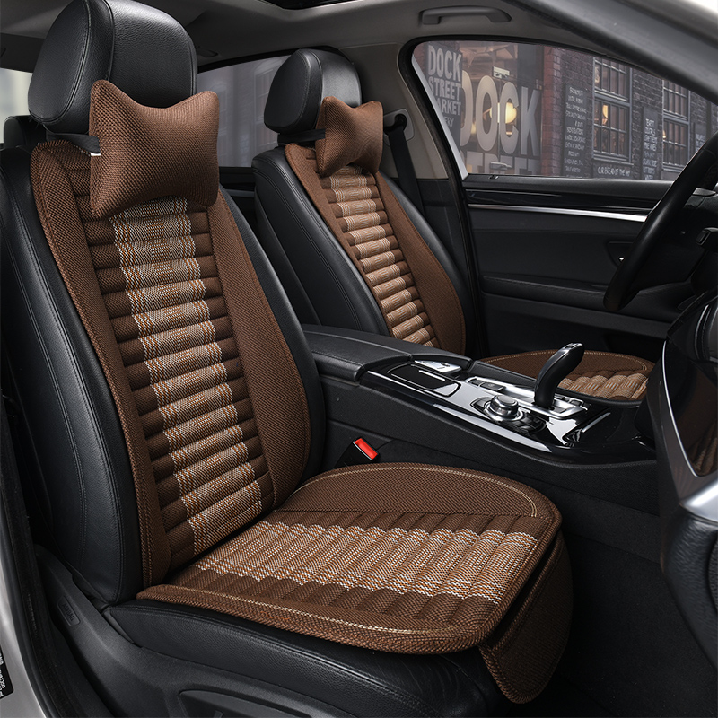 汽车坐垫竹炭麻四季通用车载座垫半包亚麻透气座套防滑车垫座椅套