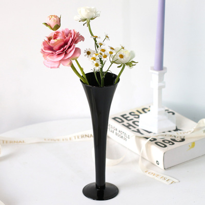 黑色玻璃花瓶网红黑哨子插花花器