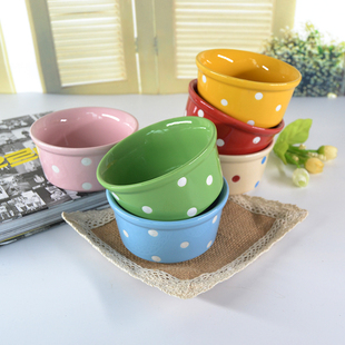 4英寸网红彩釉白点甜品糖水碗 高颜值小号烤箱烘焙蛋糕专用陶瓷碗