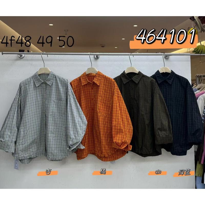 WE464101日系简约复古港风宽松大码休闲显瘦格子长袖衬衫上衣女