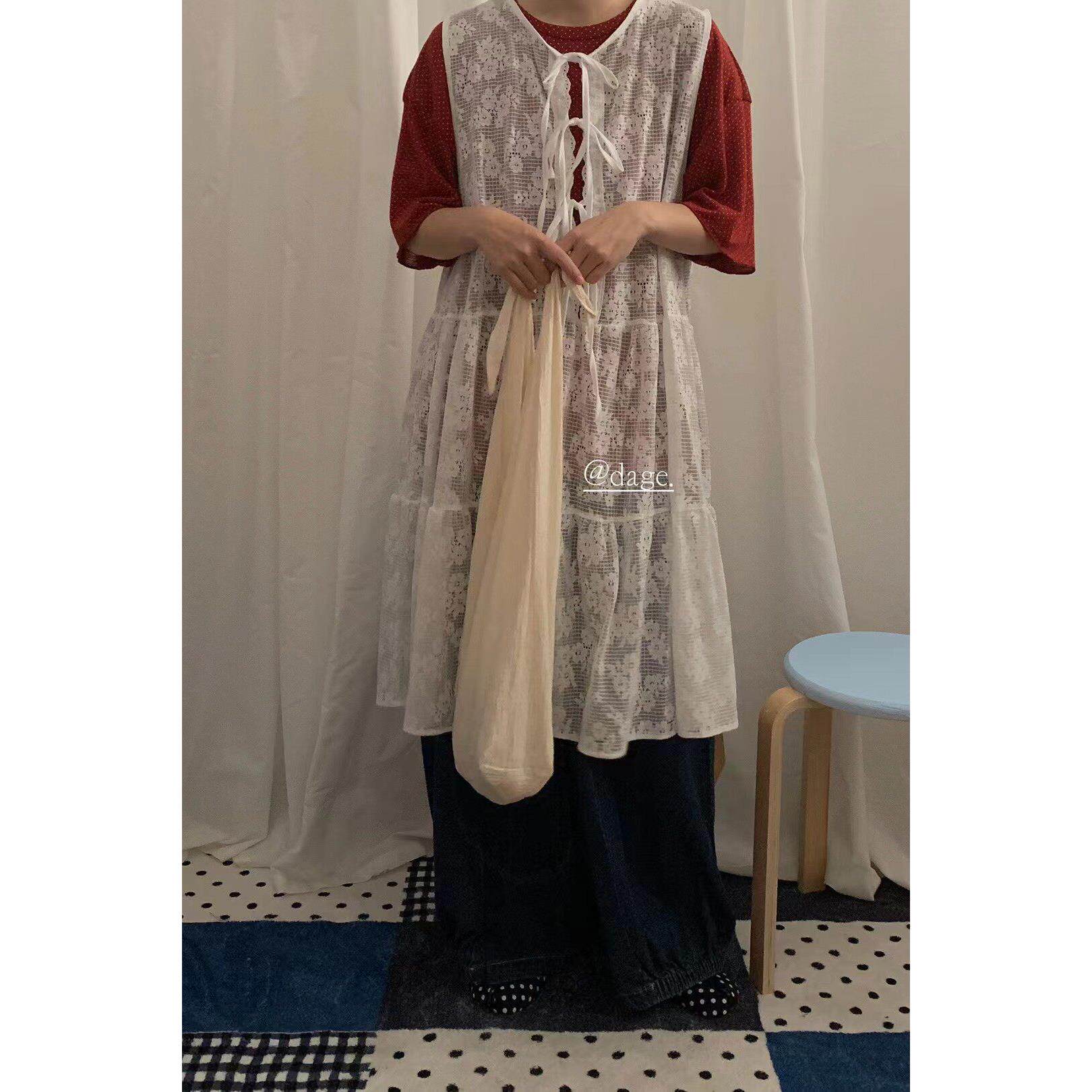 dage家 50657新款韩版宽松显瘦蕾丝绑带背心裙女百搭显瘦连衣裙女