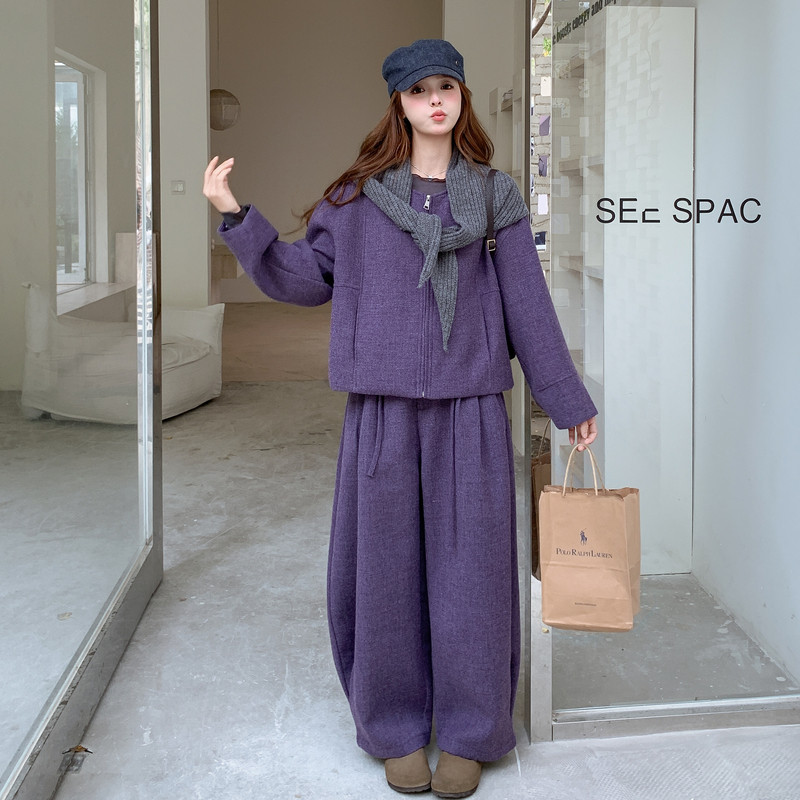 现货已出不带披肩2026香芋紫呢料两件套装RF2c518-2515-p235-k359,女装套装/套裙,浙宝237