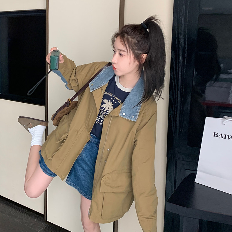 现货牛仔拼接工装风衣外套春秋新款RF2c518237-W8813-p145-k198,女装风衣,浙宝237
