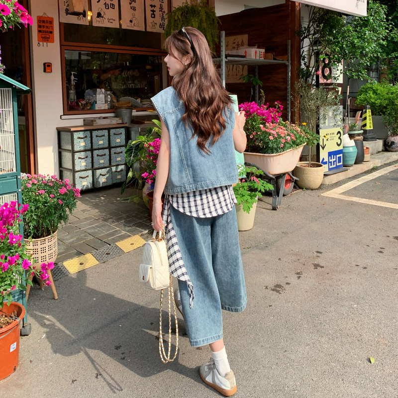 夏现货已出26气质轻熟搭牛仔撞格子两件套RF2C518-2629-P210-K338,女装套装/套裙,浙宝237