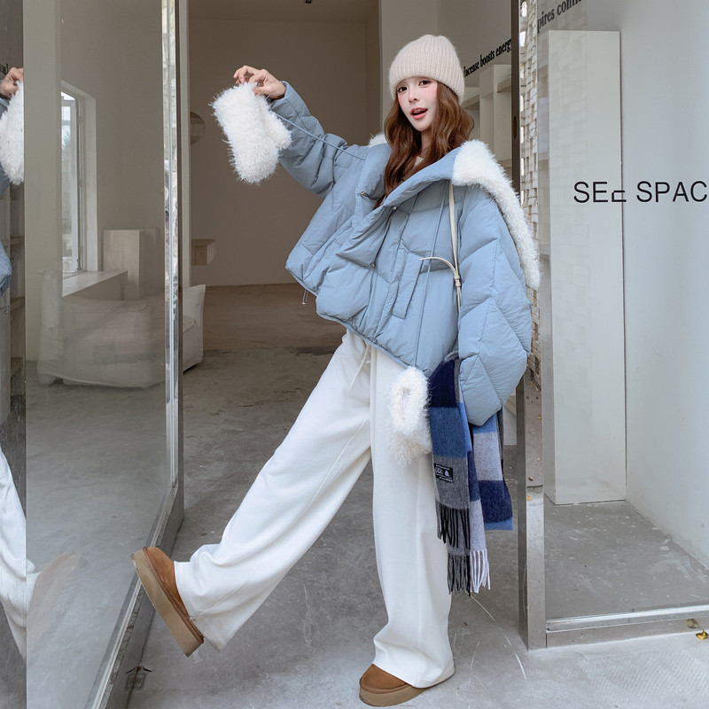 爆羊卷毛天使羽翼带手套25冬50鸭绒羽绒短款ZB237-2530-p325-k488，女装羽绒服，浙宝237