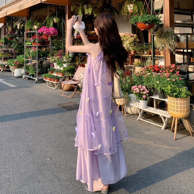 现货已出紫色26韩系仙气儿立体花朵连衣裙RF2C518-2665-P155-K248图片