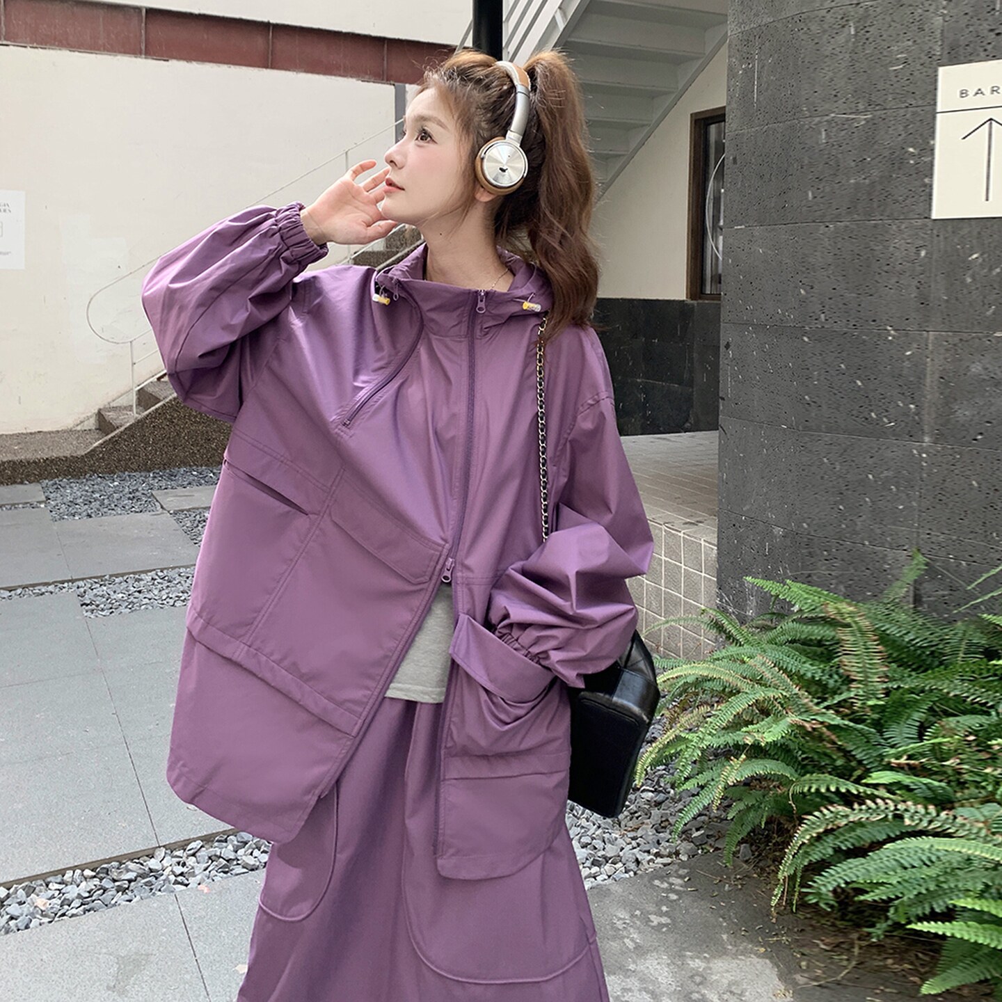 新涂层户外冲锋2026秋宽松不规则二件套ZB237-2508-P195-K259,女装套装/套裙,浙宝237