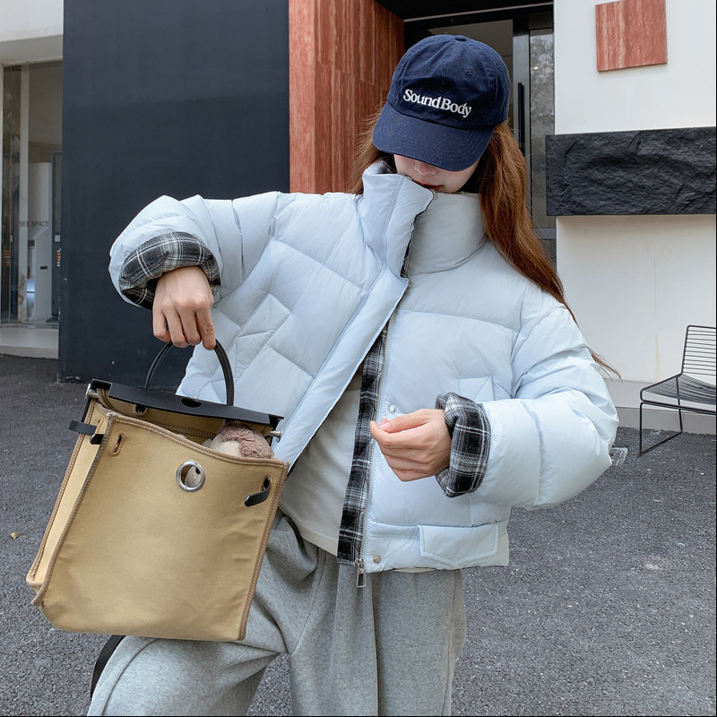爆立领拼格子简约25冬50鸭绒羽绒短款ZB237-2550-p245-k379,女装羽绒服,浙宝237
