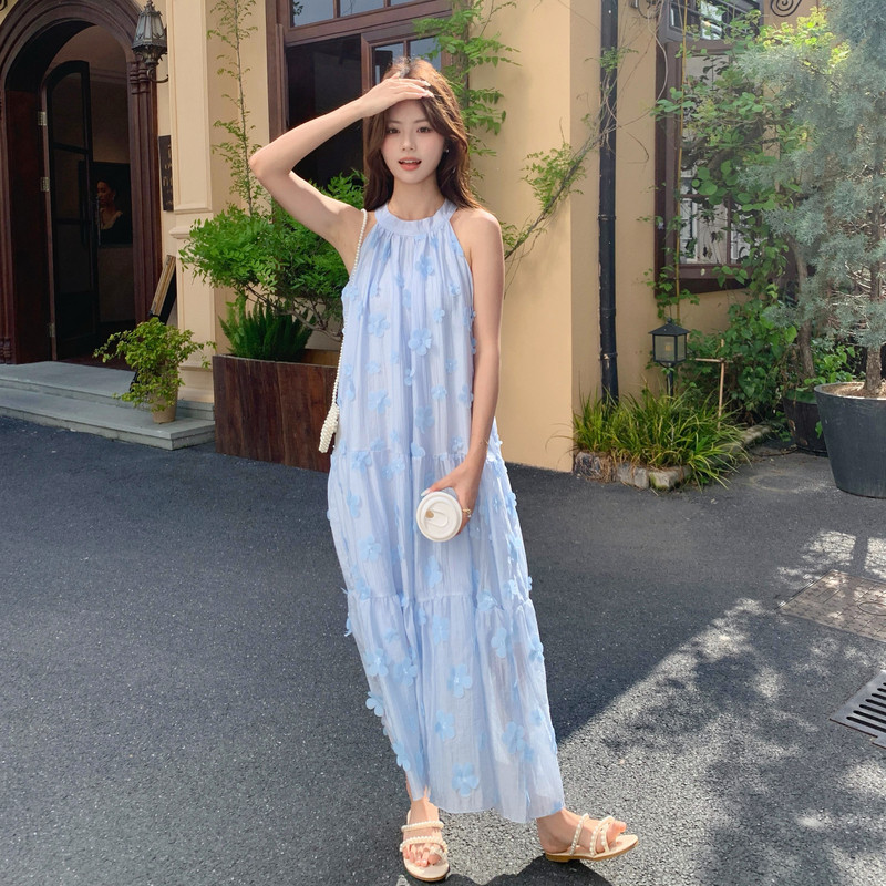 现货蓝色乳黄26韩系仙气儿立体花朵连衣裙RF2C518-2667-P155-K248,女装套装/套裙,浙宝237