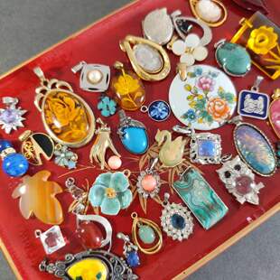 中古吊坠日本回流七宝烧九谷烧水晶玛瑙卡梅奥老货孤品Vintage