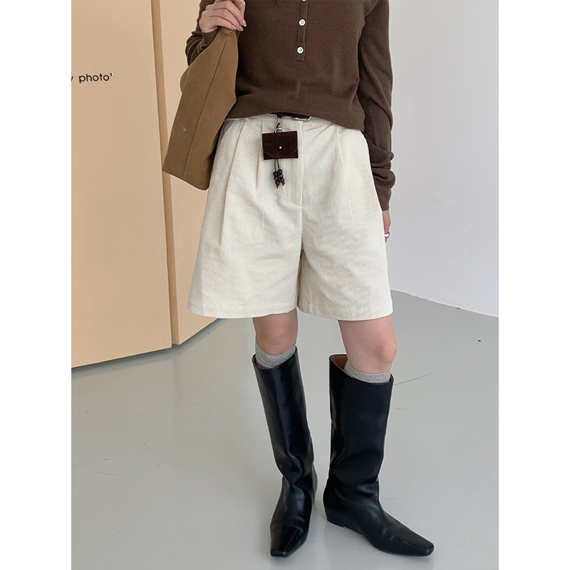 THE MIND灯芯绒休闲短裤2025秋冬韩版简约百搭阔腿三分裤子T5678Q