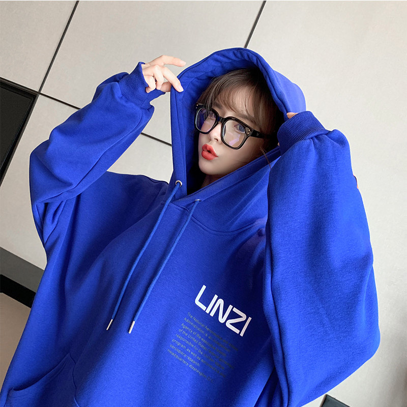 BLUE SWEATSHIRT WOMENS 2024 SPRING AND AUTUMN WINTER THIN LOOSE KOREAN VERSION OF HIGH-END JAPANESE FRIED STREET JACKET INS TREND