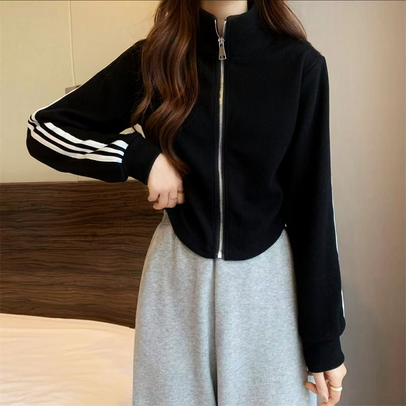 女士短外套春秋新款拉链开衫女学生早秋高腰卫衣减龄外搭休闲上衣